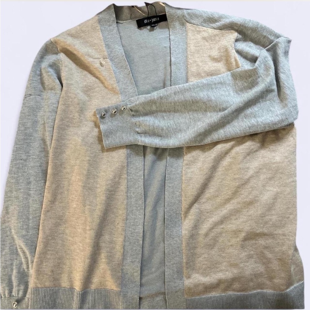 Chloe+Jasmine Tan and Grey Cardigan with Silver Buttons